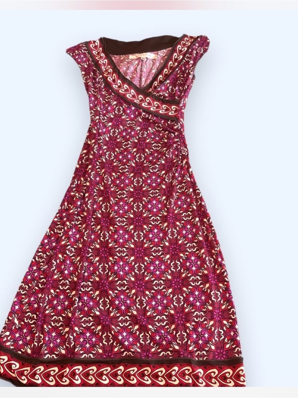 Studio M Magenta Patterned Cap-Sleeve Maxi Dress